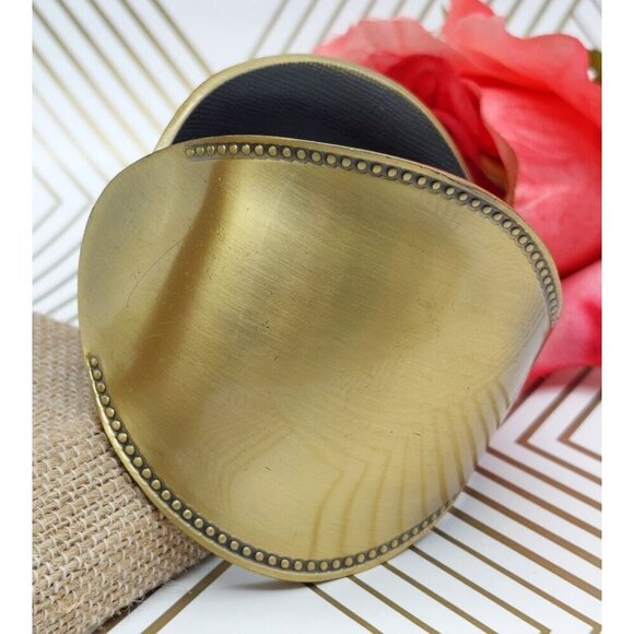 Hinged Brush Gold Tone Statement Cuff Bracelet Wide Studded Trim - Picture 5 of 10